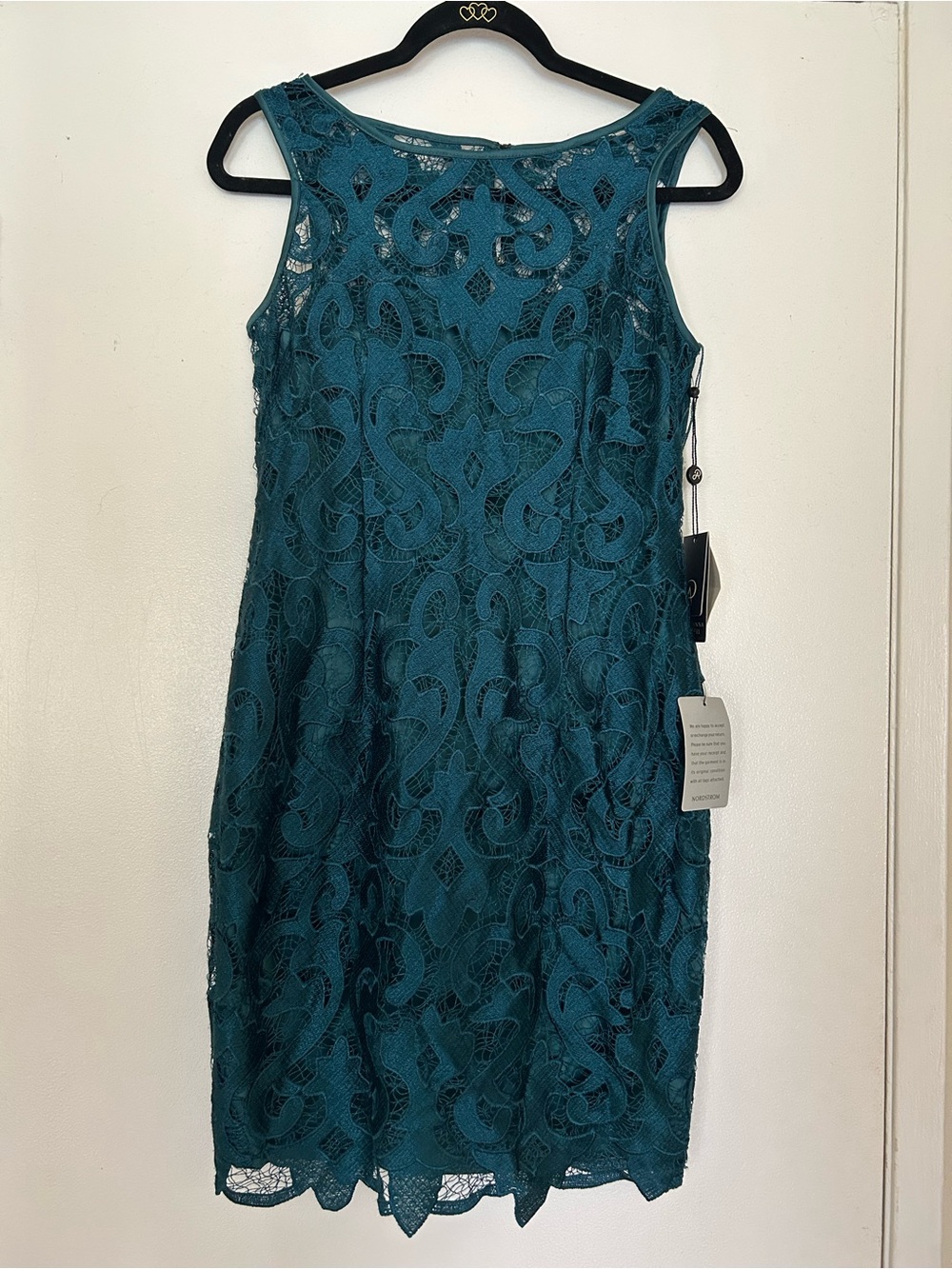 Adrianna Papell Teal Lace Midi Sheath Dress